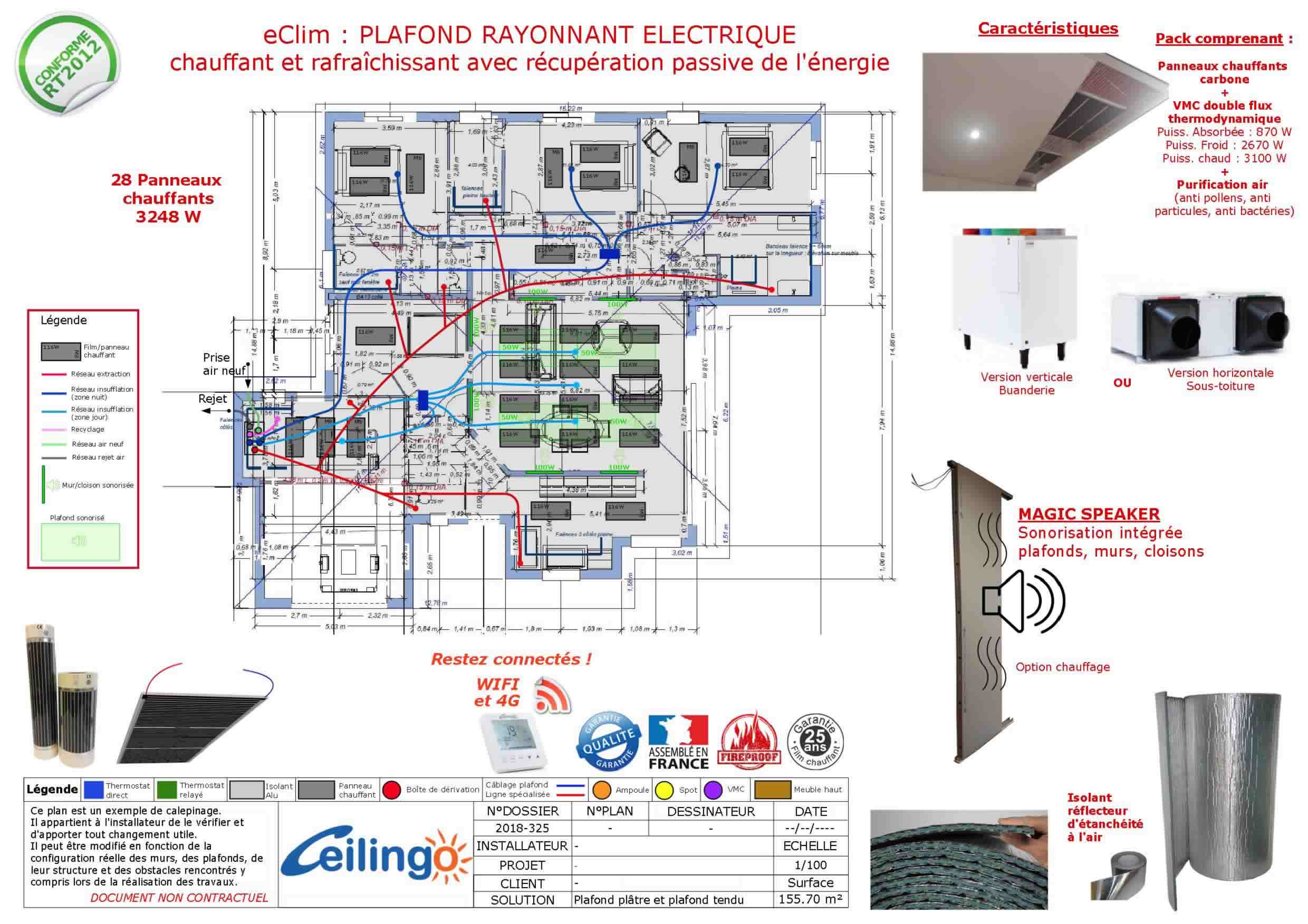 Plafond rayonnant chauffant rafraîchissant Ceilingo