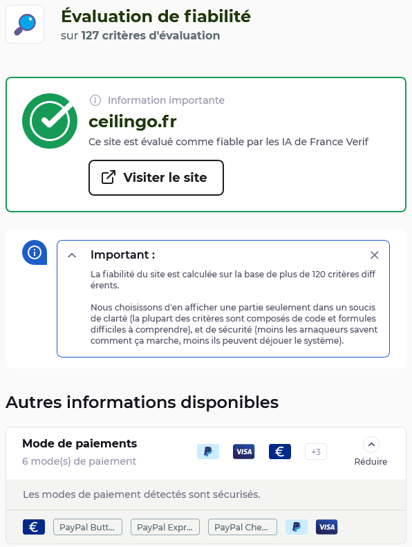 Évaluation de fiabilité ceilingo.fr