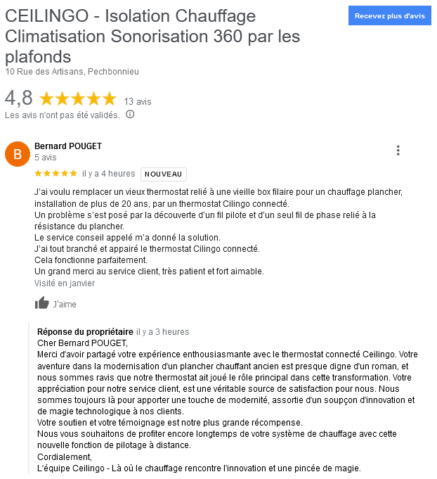 Avis thermostat connecté ceilingo Black Edition pour plafond et plancher chauffant