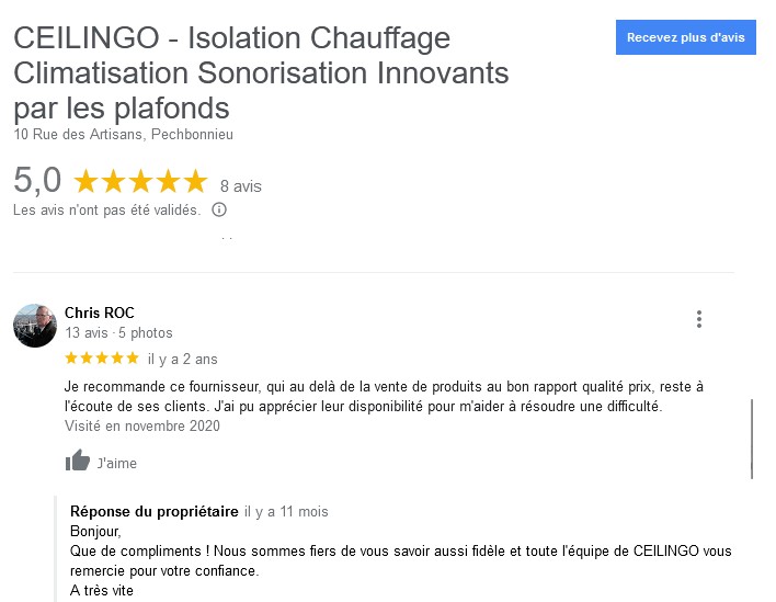 Avis service client Ceilingo