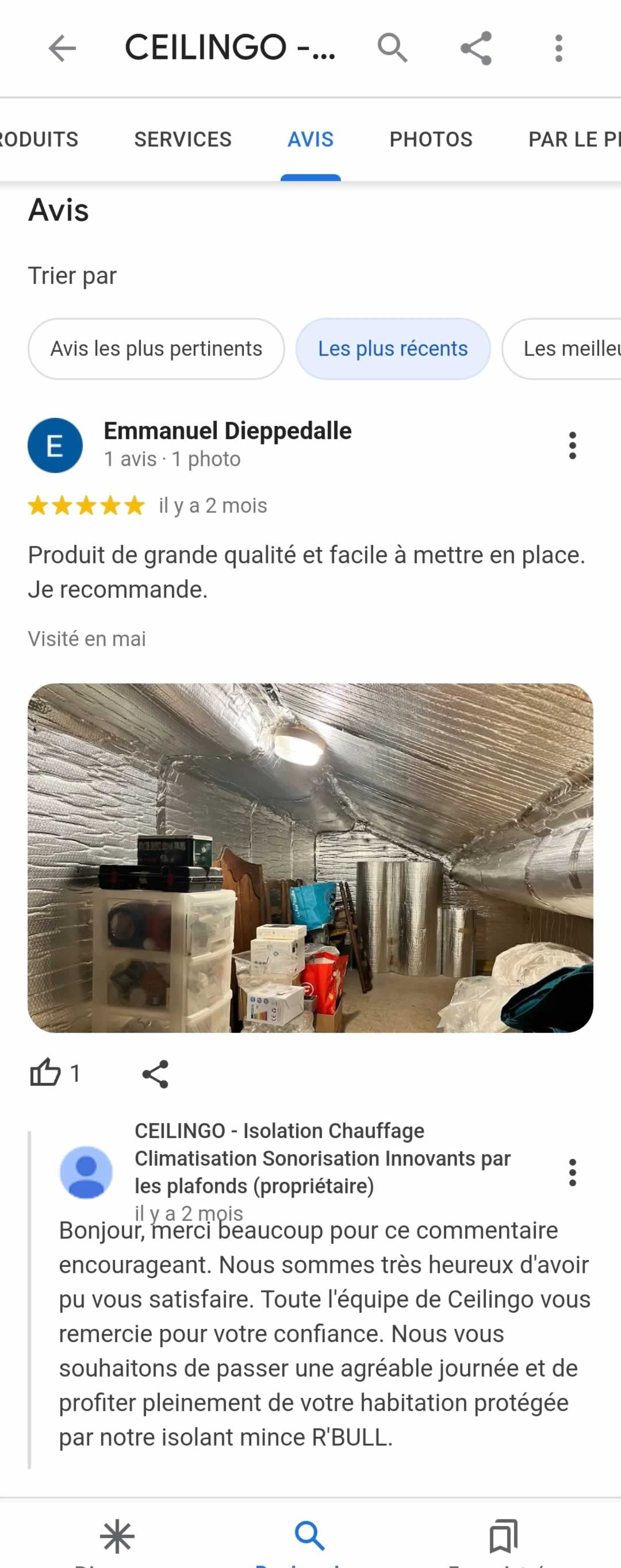 Avis client isolant mince réfléchissant R'BULL Ceilingo